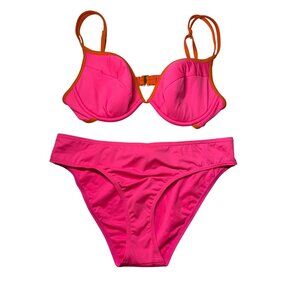Kate Spade New York Size L Contrast Solids Underwire Bikini – Pink & Orange NEW